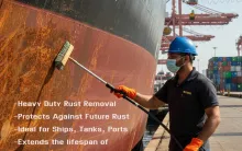 Crew member washing a ship hull with an RXSOL cleaner